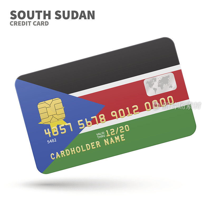 Credit card with South Sudan flag background for bank, presentations
